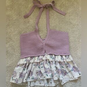 Fate Purple and Cream Halter Top